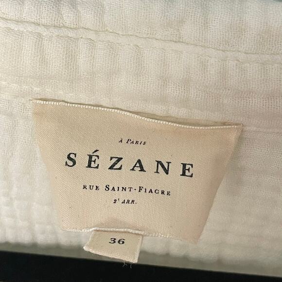 Sezane Laurine Womens Gauzy Cotton Boxy Button Shirt Short Sleeves Size 36 - Picture 2 of 7